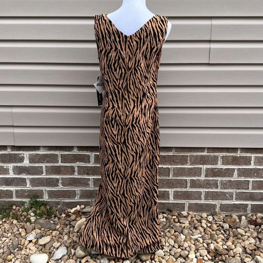 Sag Harbor Tiger Print Sleeveless Dress Bow‎ Detail Size 10 Midi Length